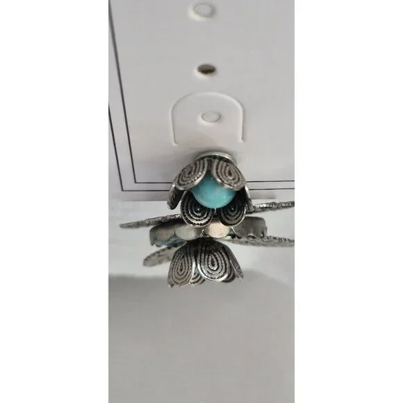 Vintage Screw Back Filigree Earrings Floral Turquoise Antique Silver Tone - Picture 4 of 8